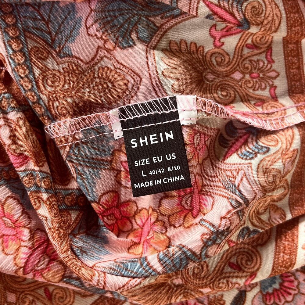 NWOT Shein Vcay Floral Tie Collar Dress - Ruffle Hem - Short Sleeve - Large - Picture 7 of 8